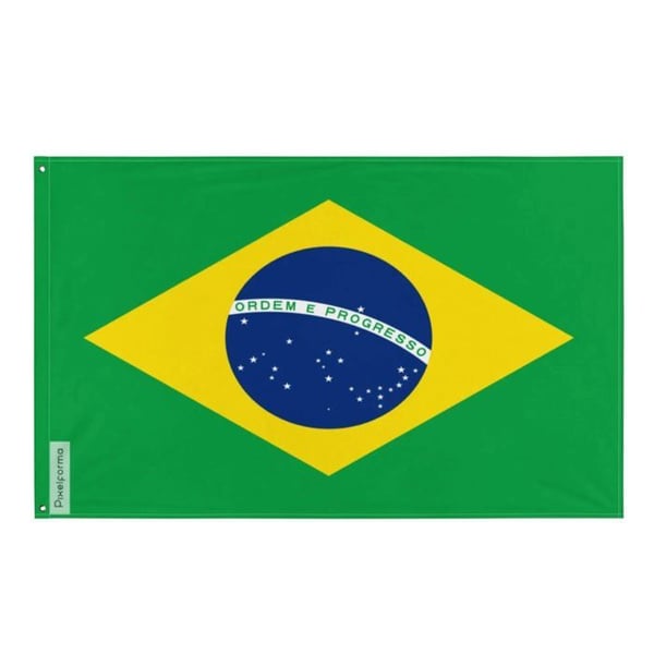 Brasiliens flagga – 192 x 288 cm – Hållbar polyester – 2 metallöglor – Inomhus / Utomhus – Pixelforma