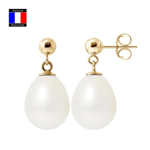 Compagnie Générale des Perles - Guldörhängen och äkta odlade pärlor 9-10 mm - Ball System - Damsmycken
