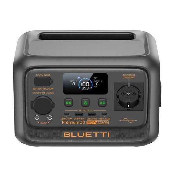 Bärbar elstation - BLUETTI - Premium 30 V2 - 320Wh - 600W kontinuerligt - Tyst 30dB