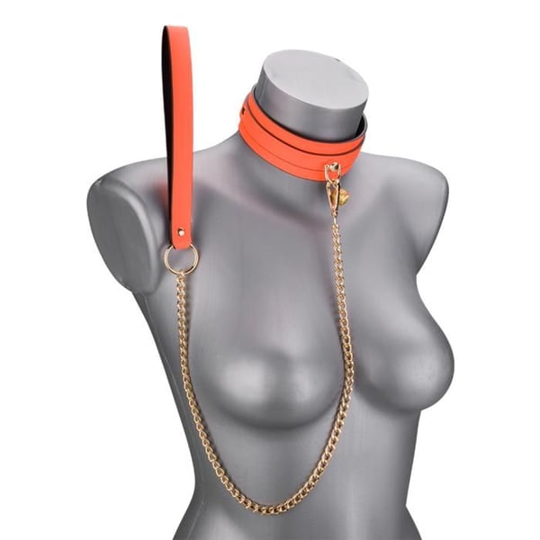 Fluorescerande orange halsband och koppel - Orange