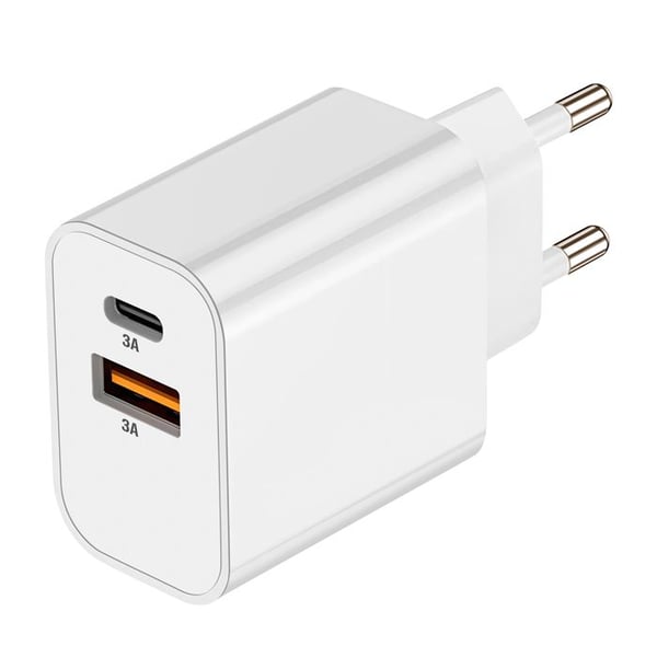 USB-C + USB 15W Snabbladdare Kompakt Akashi Vit