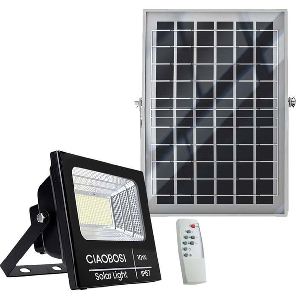 LED-solarprojektor 10W IP67 med separat solpanel och fjärrkontroll svart transparent