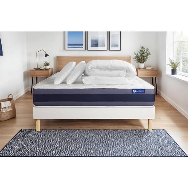 Komplett sängpaket 180x200 cm - Madrass + Sängbotten Vit (i kit) + 2 kuddar + Täcke - Actiflex Mo
