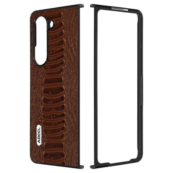 Fodral - ABEEL - Samsung Galaxy Z Fold 5 - Hybrid äkta läder - Brunt ormmönster