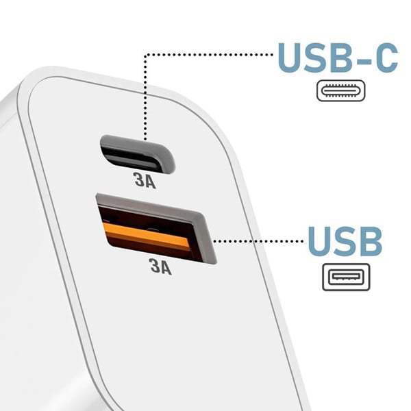 USB-C + USB 15W Snabbladdare Kompakt Akashi Vit