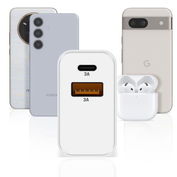 USB-C + USB 15W Snabbladdare Kompakt Akashi Vit