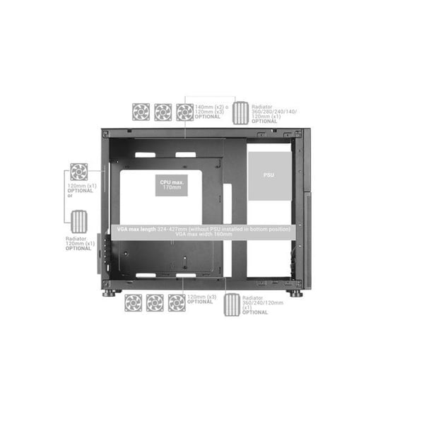 PC-kabinett Micro-ATX - Mars Gaming - MC-LCD - 8" IPS LCD-skärm - Mesh-design - Vattenkylning