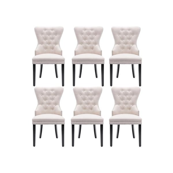 Spisestol - MUVOE - Sæt af 6 - Beige Linned - Massiv Træben - Optimal Komfort