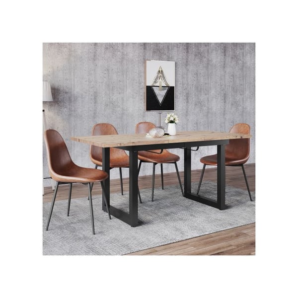 Udtrækkelig spisebord - MUVOE - L140/180*B80*H75 - Egetræ + sort - 6 pladser - Metal