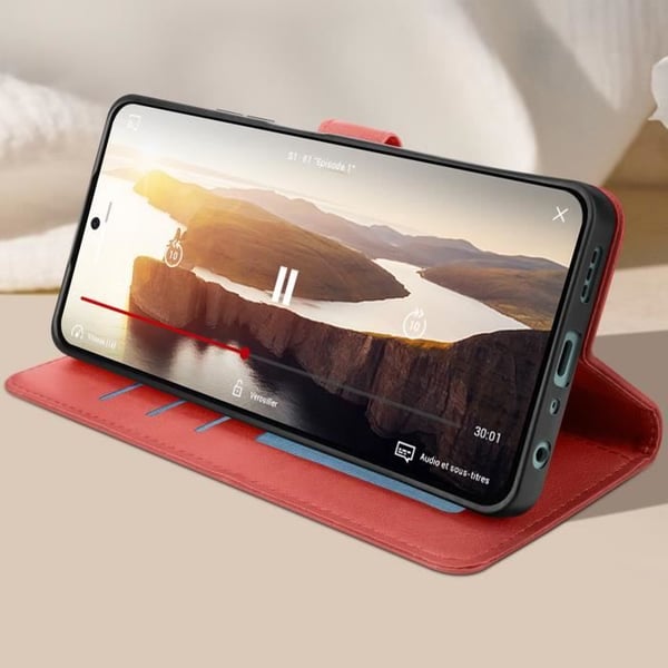 Fodral för Oppo A58 Handledsrem Flip Wallet Stand Red