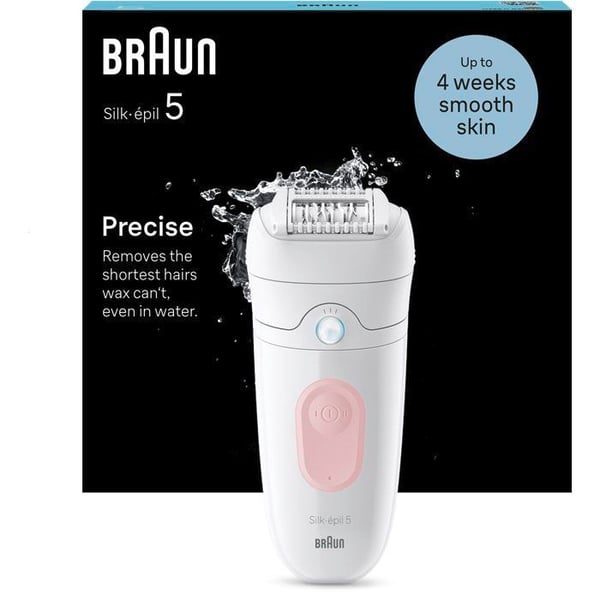 Trådlös elektrisk epilator - BRAUN - SILK EPIL 5-000 - Vattentålig - 2 hastigheter - Rosa / Vit