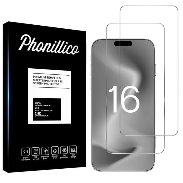 Härdat Glas för iPhone 16 [Pack 2] Skyddsfilm för Skärm Phonillico®