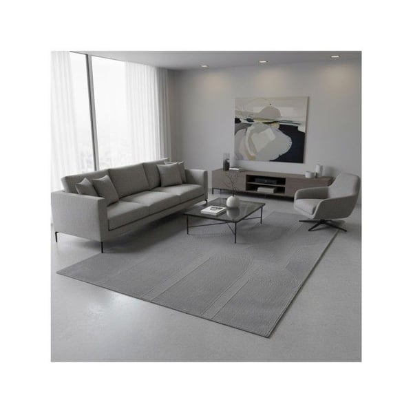 Modern matta med minimalistisk relief, halkfri, tvättbar, mjuk sammet 12 mm, chic vardagsrum (Dimension: 120x170 cm - Färg: Grå)
