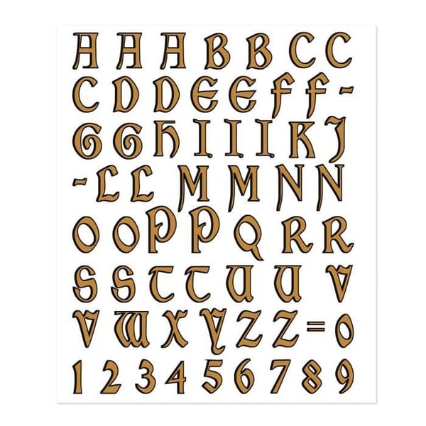Självhäftande bokstäver och siffror Kit - Celtic - Guld - 15 mm - Board 14 x 16 cm - Väggdekoration