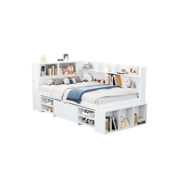Seng simple - MUVOE - 90x200 cm - Hvid - Multifunktionel - Med skuffer