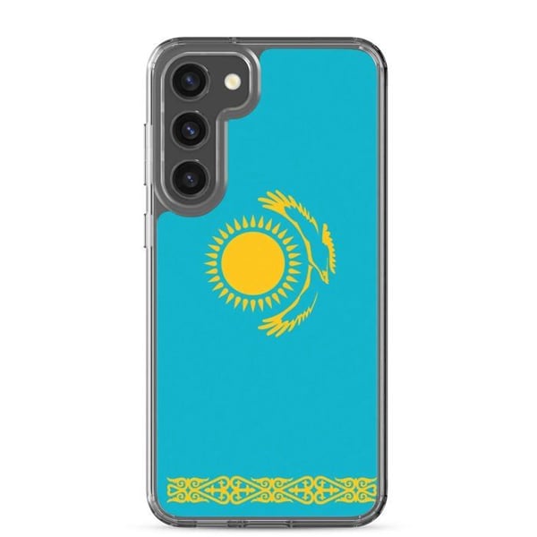 Mobilskal – Kazakstans flagga – Kompatibel med Samsung Galaxy S24 – Mjuk Fodral – Stötsäker och Slitstark – Pixelforma