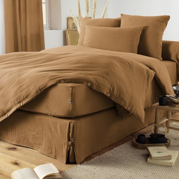Cache-sommier "Gaïa" alla dimensioner "Gaze de Coton" - Gaïa Camel - 180 x 200 cm - Gaia Camel -