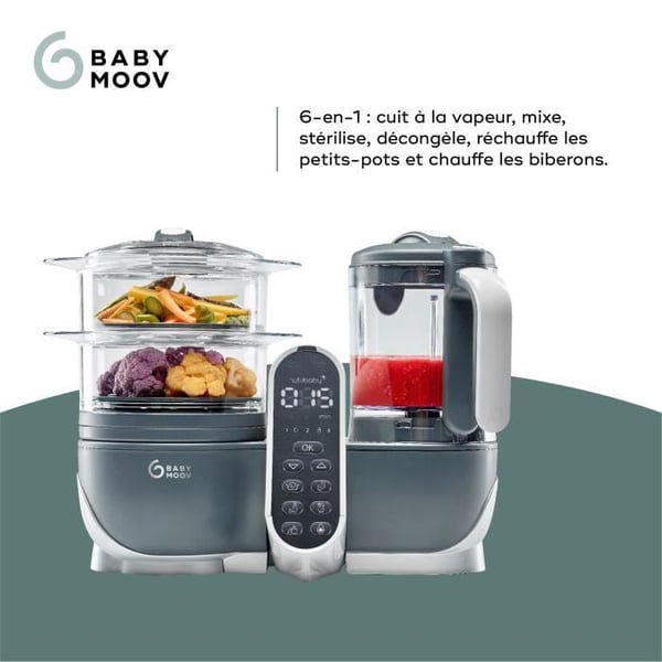Babymoov Robot Cuiseur Bébé Nutribaby(+) - 6 i 1 - Ångkokare/Mixer - Stor kapacitet 2,2L, Grå