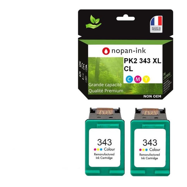 343XL tillverkad i Frankrike, 2 återvunna bläckpatroner för HP 343 XL Färg C8766EE kompatibel med Photosmart 2570 2575 2710 81