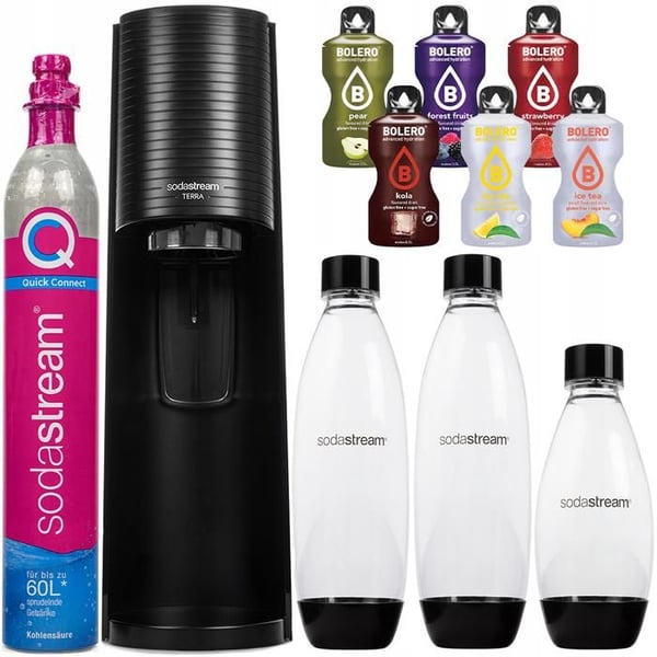 Sodamaskin - Sodastream - Terra Svart - 3 flaskor utan BPA - 6 smaker utan socker - Quick Connect