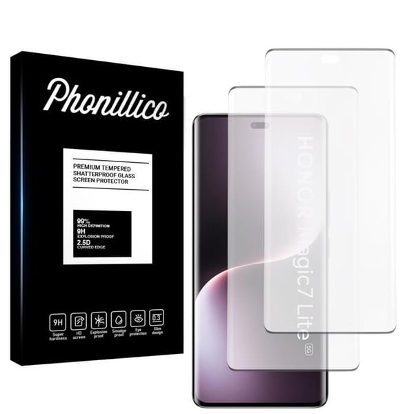 Härdat glas - Phonillico - Honor Magic 7 Lite 5G - Pack om 2 - Repellerande mot repor - Skärmskydd