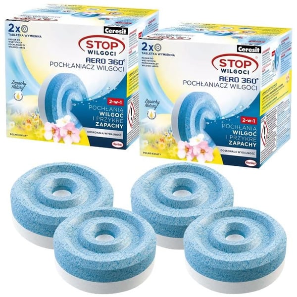 Recharges absorber fuktighet - Ceresit - Aero 360 - 4x450g ängblommor - långvarig