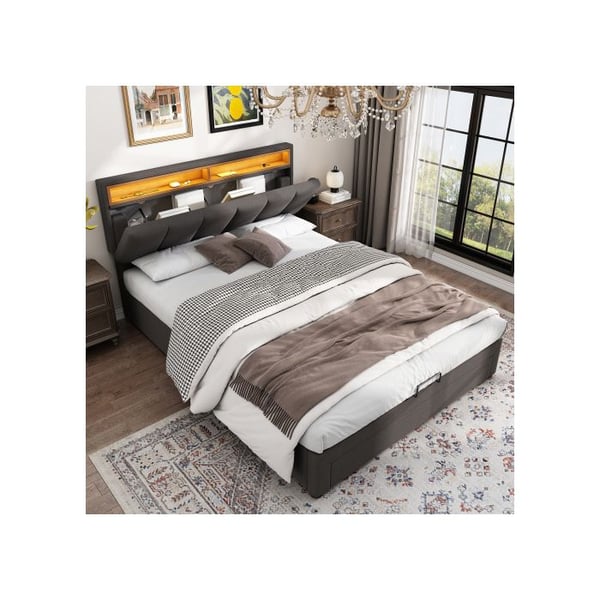 Lit - MUVOE - 140x190 cm - Polstret - LED-belysning - Opbevaringsskuffer
