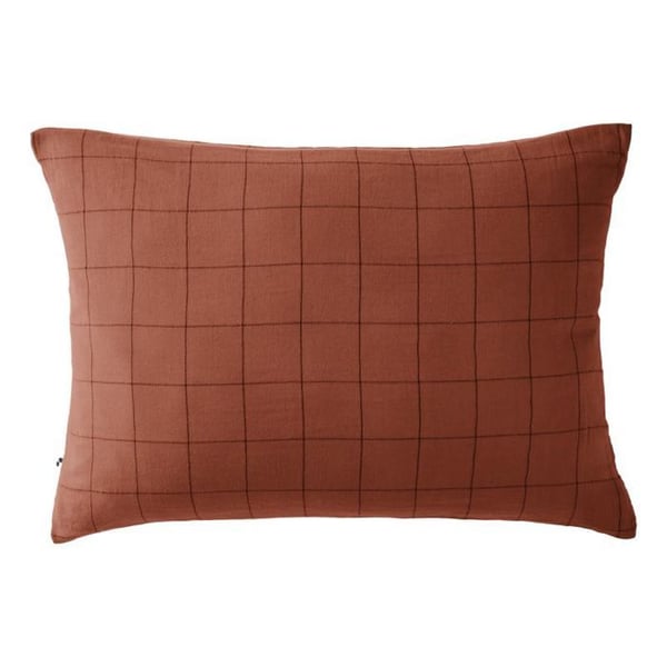 Taie d'oreiller Tissé-teint stora rutor Dekor "Gaïa Match" 60 x 60 cm & 50 x 70 cm "Gaze de Coton" - Gaïa Match Terracotta - 50 x