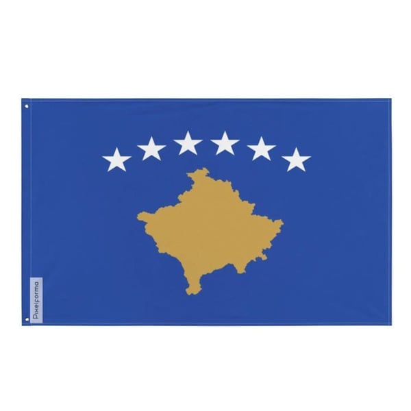 Kosovas flagga – 192 x 288 cm – Hålltåligt Polyester – 2 Metalöglor – Inomhus / Utomhus – Pixelforma