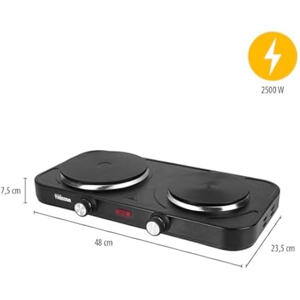 Elektrisk spisplatta - TRISTAR - Dubbel brännare - 2500 W - 15,5 cm & 18,5 cm - Värmebeständig