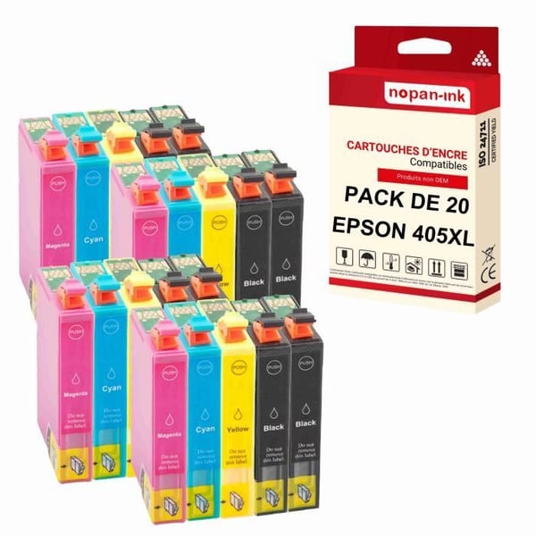 NOPAN-INK - x20 Kompatibla bläckpatroner EPSON 405 405XL BK CL för Epson Workforce Pro WorkForce Pro WF-3800, WF-3820, WF-3825