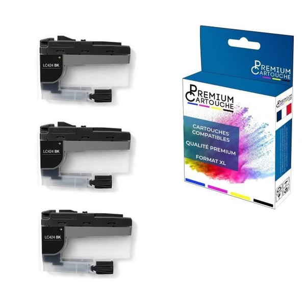 Cartouche för BROTHER LC424 LC424XL Kompatibel Svart x 3 - PREMIUM CARTOUCHE med DCP J1200W.