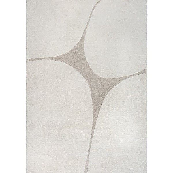 Modern abstrakt matta med organiska former i krämig tät sammet 12 mm elegant vardagsrum (Dimension: 120x160 cm - Färg: Kräm)