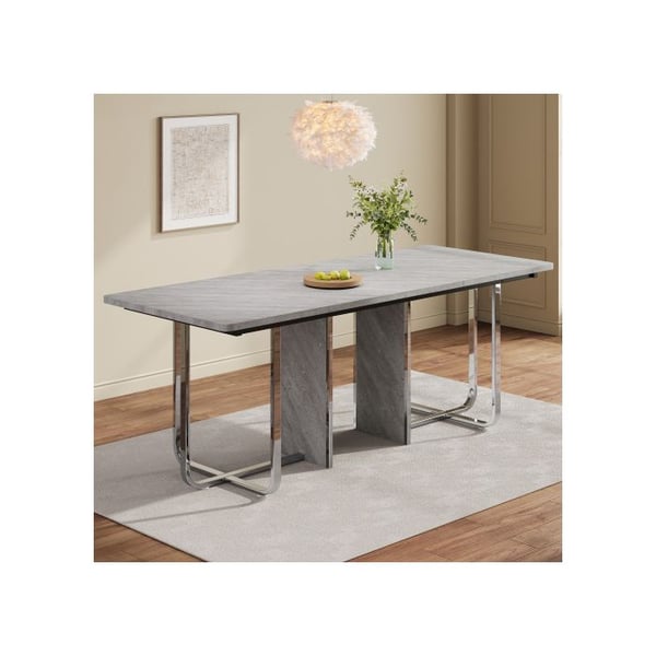 Spisebord - MUVOE - 180x80 cm - 6 pladser - Grå + Sølv - Moderne design
