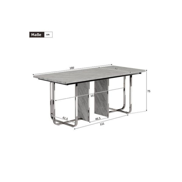 Spisebord - MUVOE - 180x80 cm - 6 pladser - Grå + Sølv - Moderne design