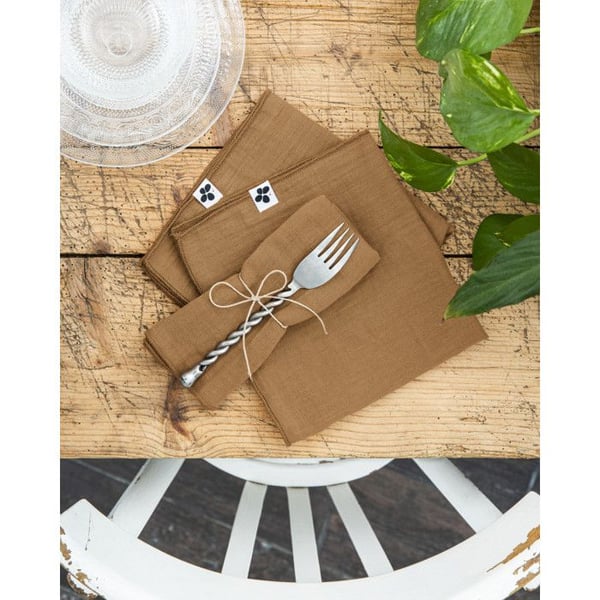 Set med 3 "Gaïa" bordsservetter 40 x 40 cm "Cotton Gauze" - Gaïa Camel