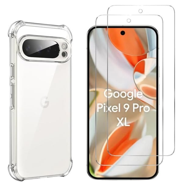 Stötsäker skal för Google Pixel 9 Pro XL och 2 Härdat Glas Skärmskydd Phonillico®
