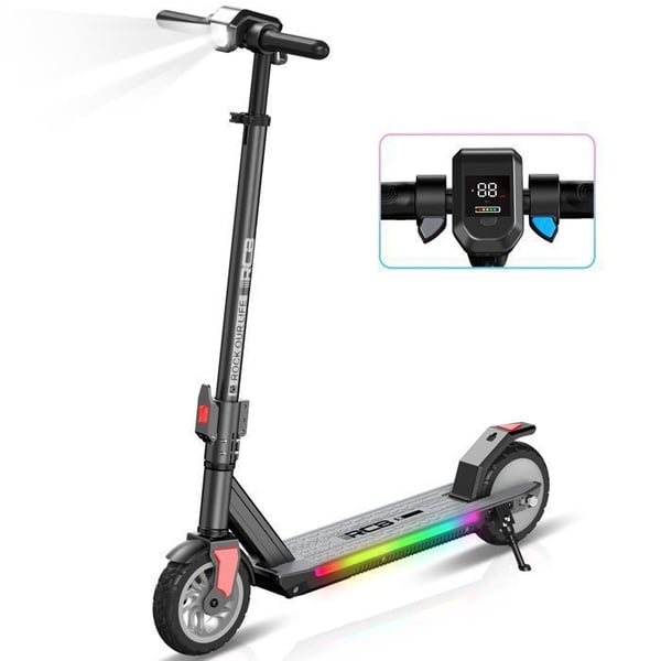 RCB R12 PRO Elektrisk Scooter Sort – 220W – 3 Hastigheder – 7” – Farvede LED – Digital Skærm – 15KM – Perfekt Gave