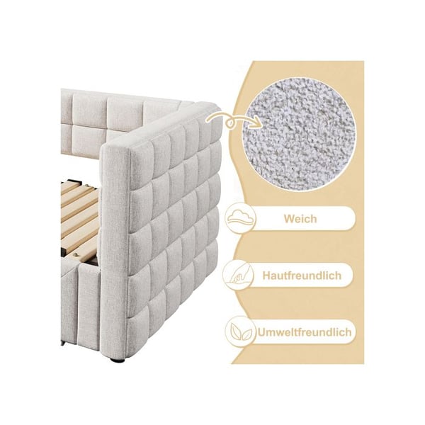 Lys i ljus, 90 x 200 cm, utdragbar (upp till 180), 2 lådor, utan madrass, beige