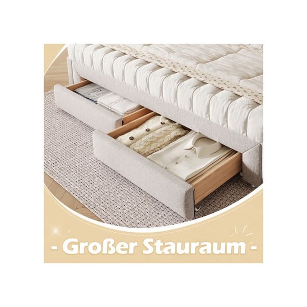 Lys i ljus, 90 x 200 cm, utdragbar (upp till 180), 2 lådor, utan madrass, beige