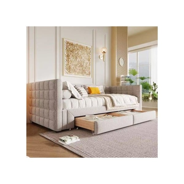 Lys i ljus, 90 x 200 cm, utdragbar (upp till 180), 2 lådor, utan madrass, beige