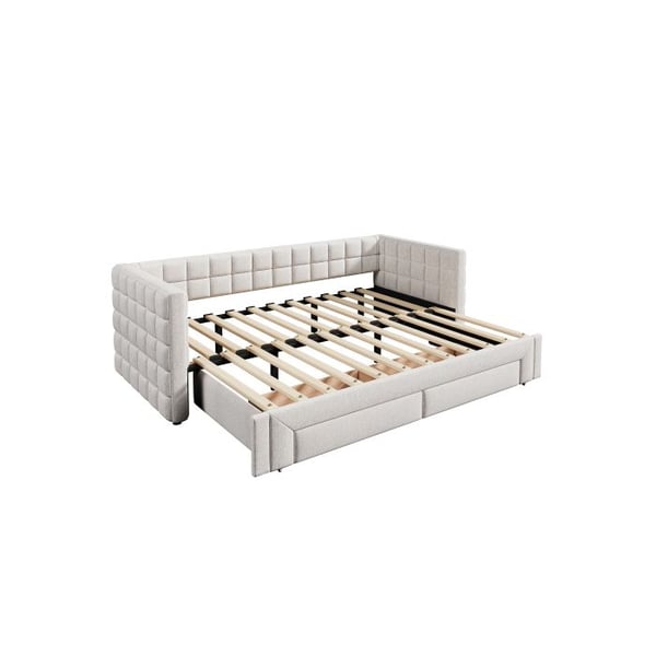 Lys i ljus, 90 x 200 cm, utdragbar (upp till 180), 2 lådor, utan madrass, beige
