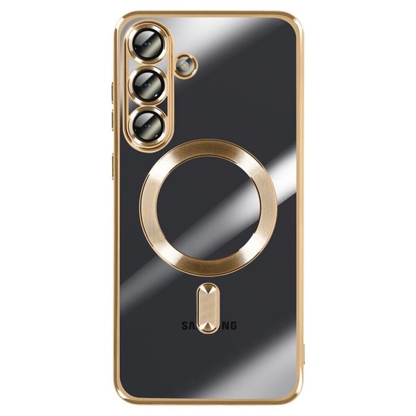 Fodral för Galaxy S25 FE MagSafe Flexibelt Stötabsorberande med Guld Chromad Kant
