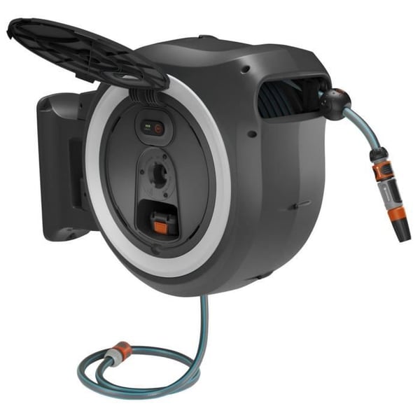 Väggslangupprullare - GARDENA - PowerRoll P4A - XL - Vit - 18 V - Längd 35 m - Slang 13 mm
