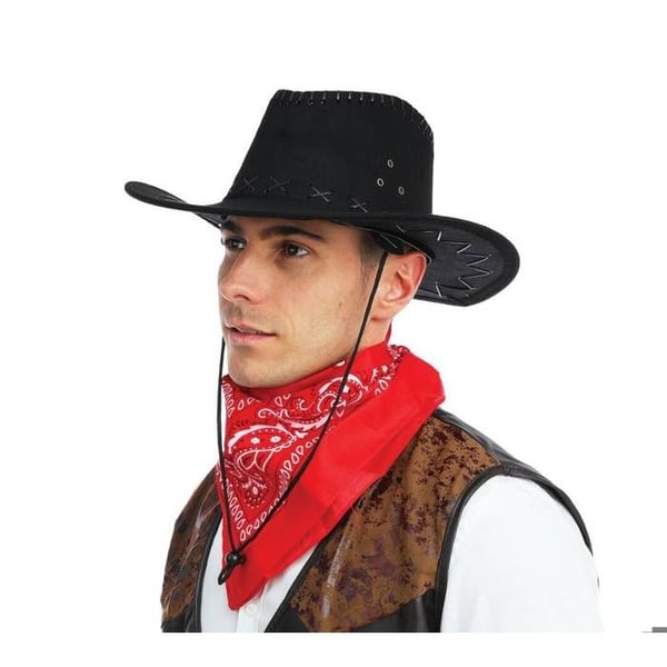 Svart cowboyhatt - Unisex - Svart cowboyhatt i imitat nubuck - Utomhus - Vuxen