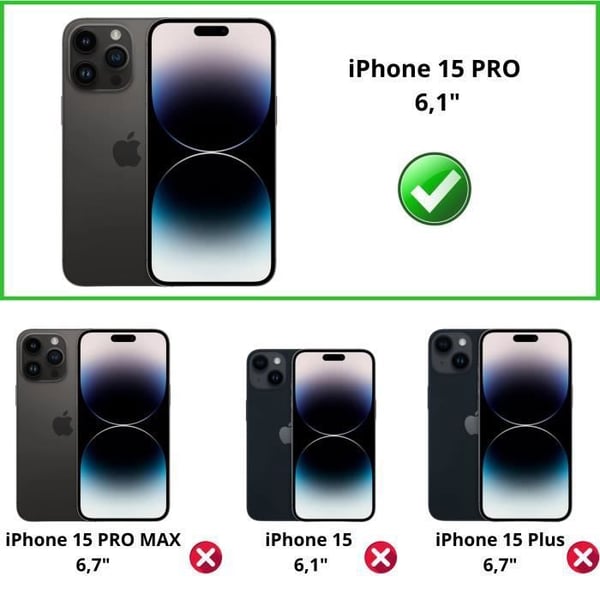 Fodral för iPhone 15 PRO och 2 härdat skärmskydd Phonillico®