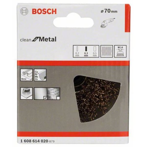 Koppborste - BOSCH - 70 mm - Mässingspläterad ståltråd - M 14 - Rengöring av metallytor