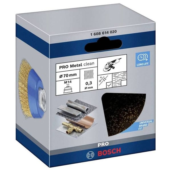 Koppborste - BOSCH - 70 mm - Mässingspläterad ståltråd - M 14 - Rengöring av metallytor