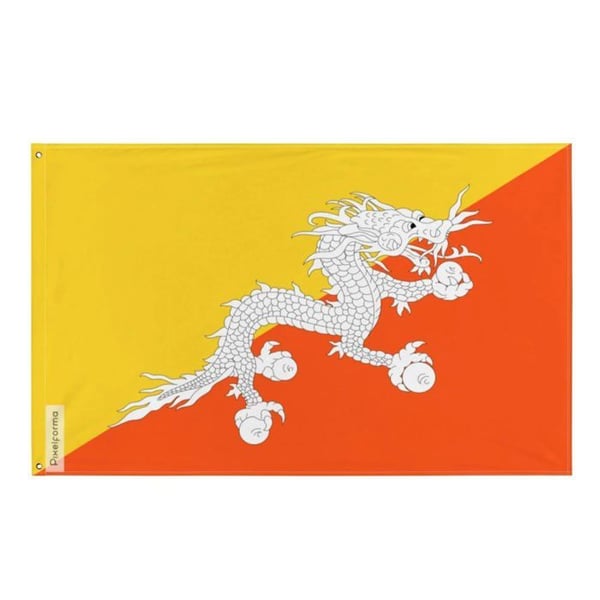 Bhutans flagga – 160 x 240 cm – Hållbar polyester – 2 metallöglor – Inomhus/Utomhus – Pixelforma