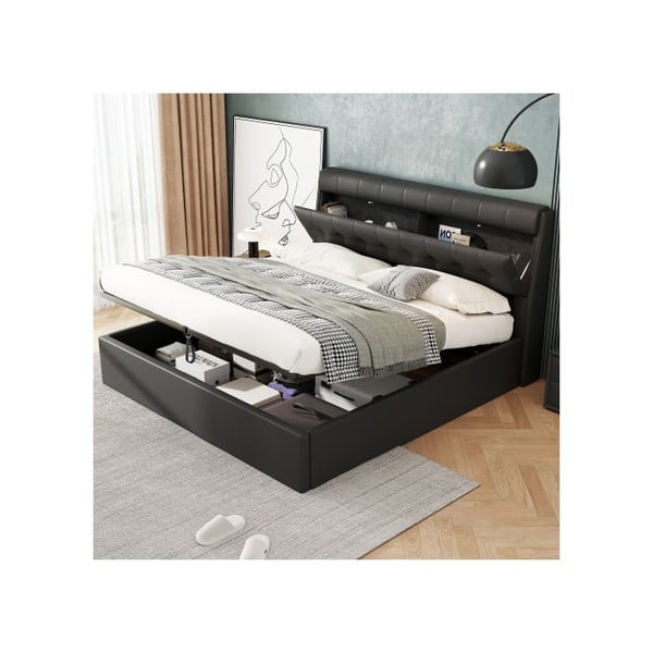 Lit - MUVOE - 140x200 - Polstret - Seng med opbevaring - Sort